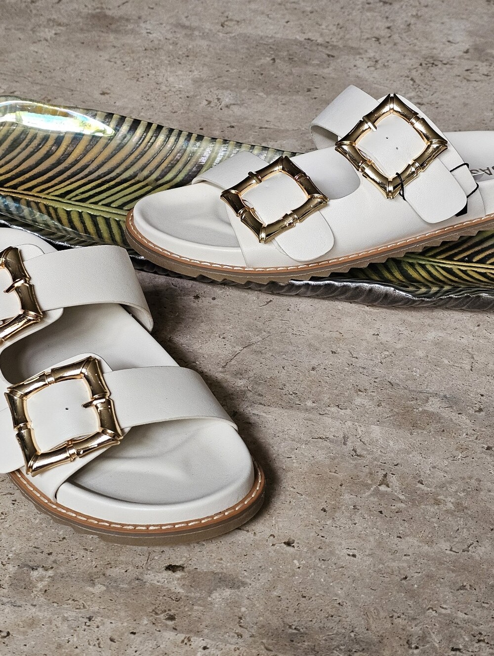 Jason Wu | Marzan | Cream Sandal Slides with Gold Bamboo Buckles | NWT